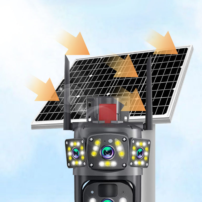 Solar WLAN Außenkamera 6K/9MP mit 360° PTZ | 3 Objektive, 10-fach Zoom &amp; Farb-Nachtsicht | Kabellose Überwachung mit IP66
