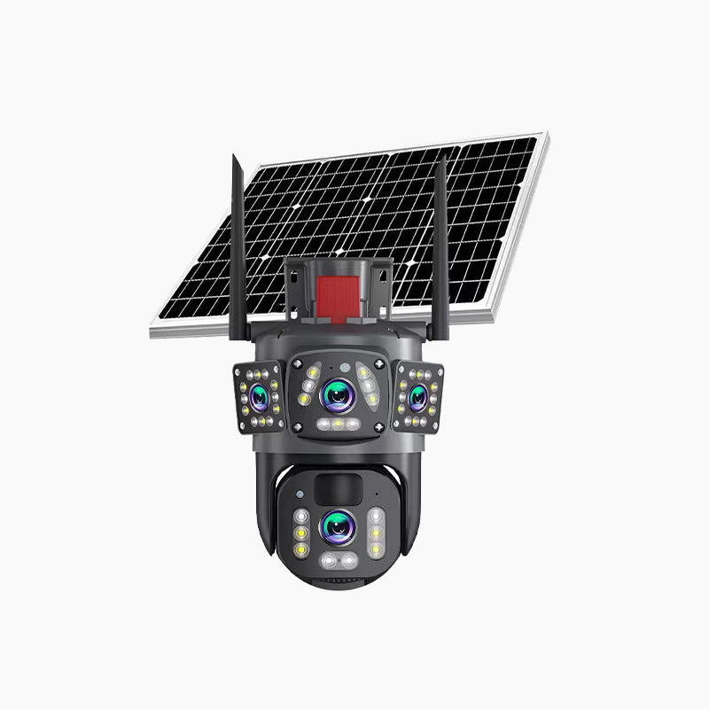 Solar WLAN Außenkamera 6K/9MP mit 360° PTZ | 3 Objektive, 10-fach Zoom &amp; Farb-Nachtsicht | Kabellose Überwachung mit IP66