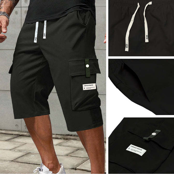 Herren 3/4 Cargo-Hose mit Kordelzug | Knie-lang, locker &amp; atmungsaktiv | Große Cargotaschen für Alltag &amp; Sport | XXS–3XL