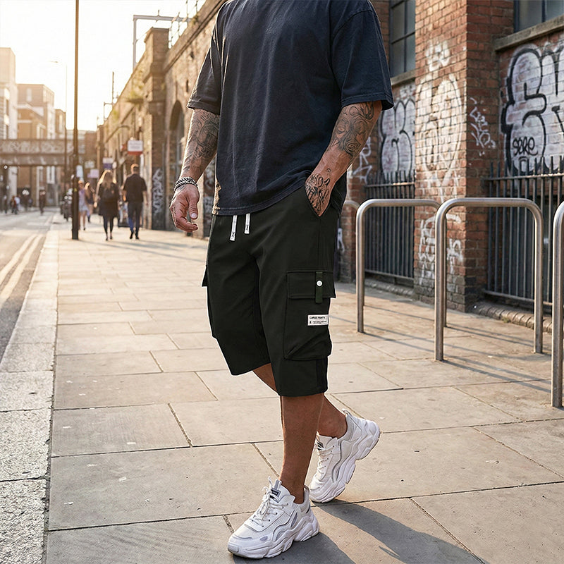 Herren 3/4 Cargo-Hose mit Kordelzug | Knie-lang, locker &amp; atmungsaktiv | Große Cargotaschen für Alltag &amp; Sport | XXS–3XL