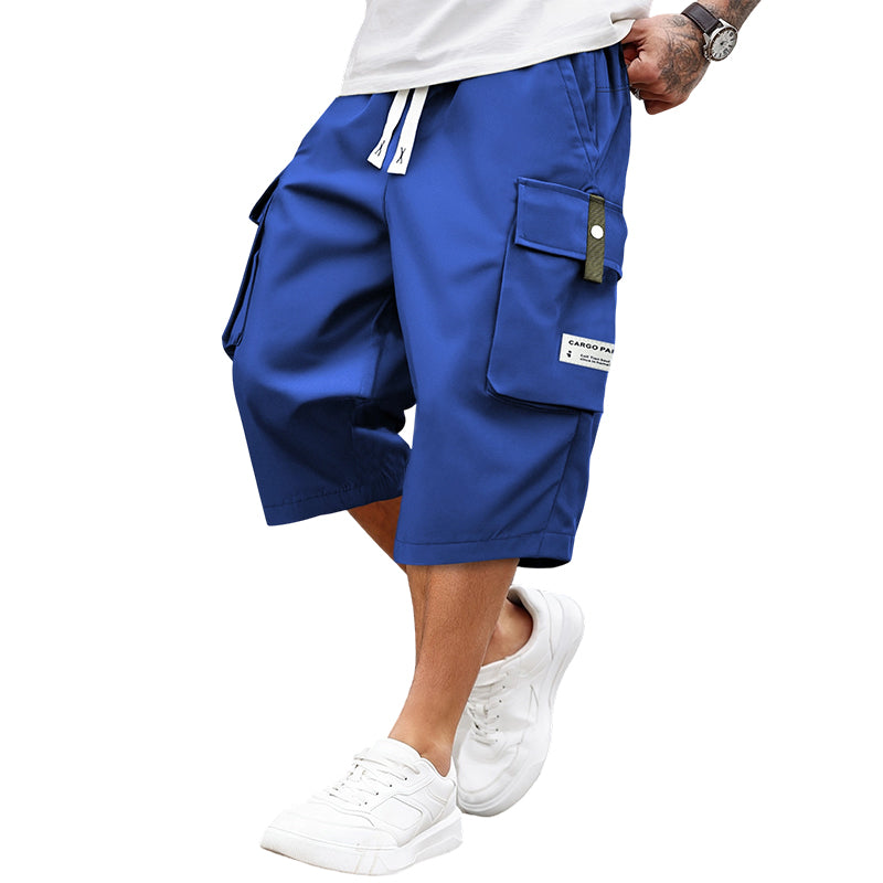 Herren 3/4 Cargo-Hose mit Kordelzug | Knie-lang, locker &amp; atmungsaktiv | Große Cargotaschen für Alltag &amp; Sport | XXS–3XL