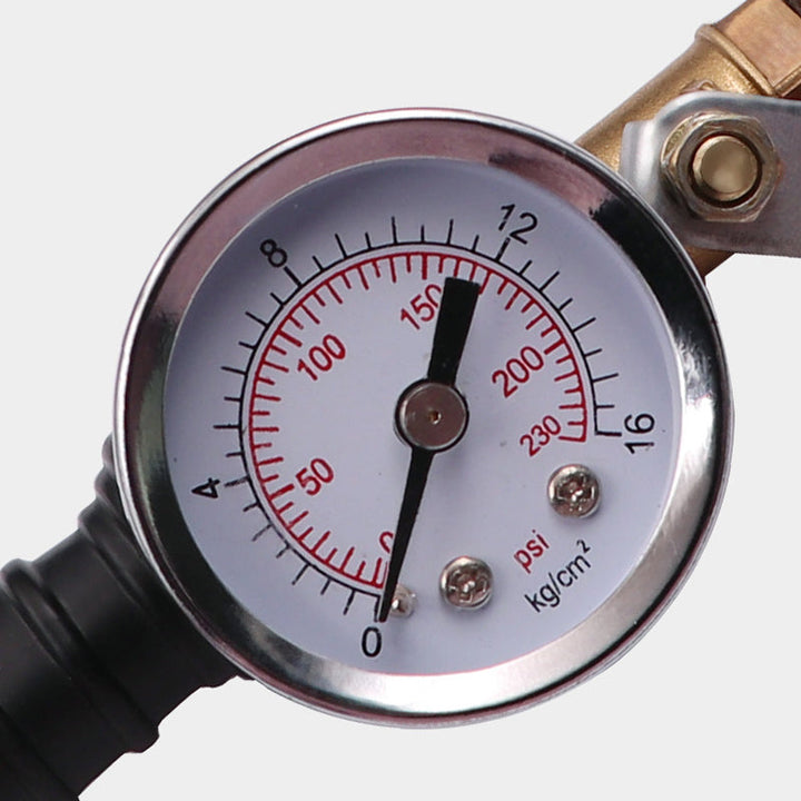 Reifenfüller mit Manometer &amp; Dual-Head Ventilkopf | Präzises Aufpumpen für Auto, Motorrad &amp; Fahrrad | Robuste Legierung, 298 mm