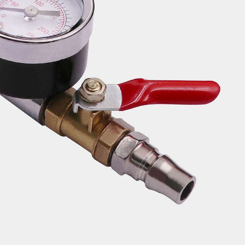 Reifenfüller mit Manometer &amp; Dual-Head Ventilkopf | Präzises Aufpumpen für Auto, Motorrad &amp; Fahrrad | Robuste Legierung, 298 mm