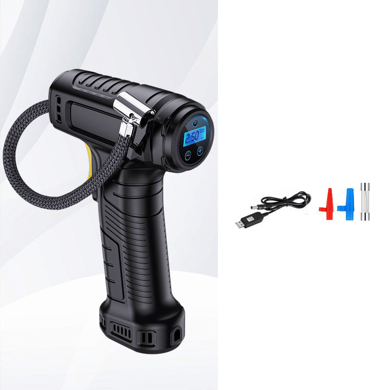 Tragbarer Luftkompressor kabellos mit Digitalanzeige | Auto-Stopp &amp; Druck-Voreinstellung | 35 L/min, LED-Licht | Für Auto, Bike &amp; Ball