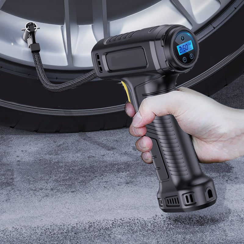 Tragbarer Luftkompressor kabellos mit Digitalanzeige | Auto-Stopp &amp; Druck-Voreinstellung | 35 L/min, LED-Licht | Für Auto, Bike &amp; Ball