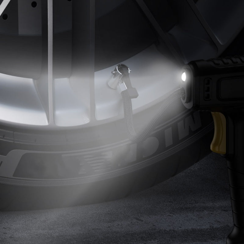 Tragbarer Luftkompressor kabellos mit Digitalanzeige | Auto-Stopp &amp; Druck-Voreinstellung | 35 L/min, LED-Licht | Für Auto, Bike &amp; Ball