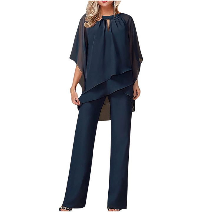 Damen Zweiteiler mit asymmetrischer Bluse | Mehrlagiges Oberteil und weite Hose mit lockerem, fließendem Schnitt