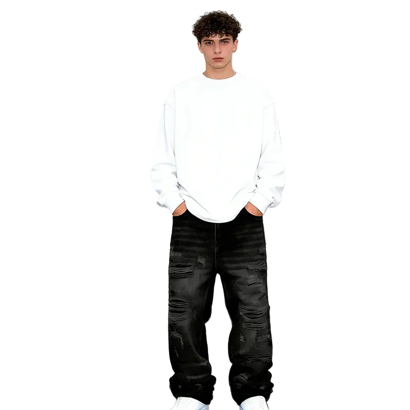 Lässige Herren Patchwork Jeans | Straight-Leg-Jeans mit lockerer Passform