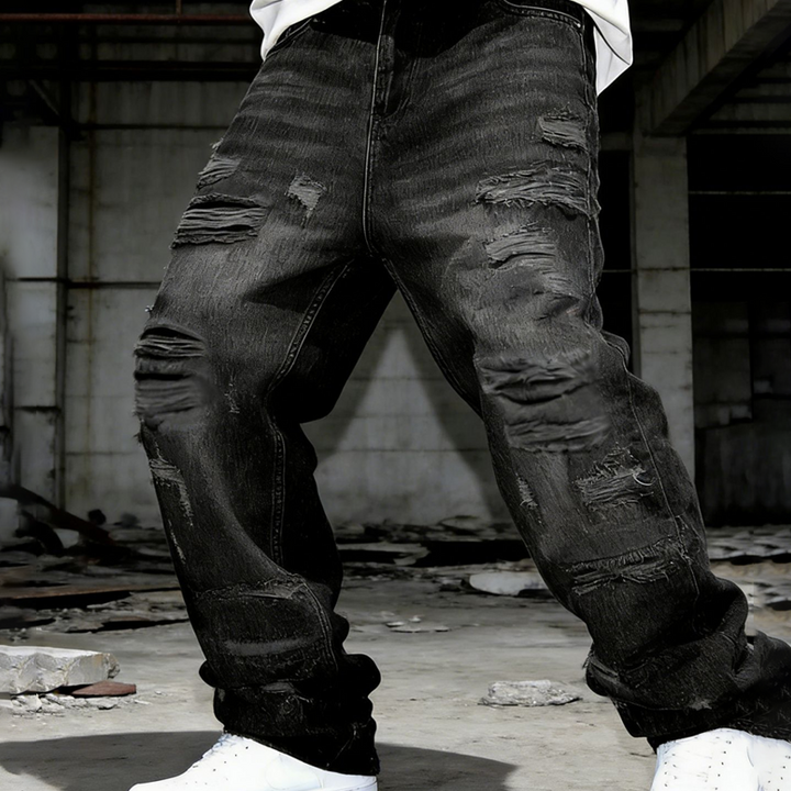 Lässige Herren Patchwork Jeans | Straight-Leg-Jeans mit lockerer Passform
