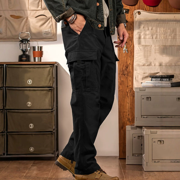Herren Tactical Cargo Hose mit Multi-Taschen | Robustes, reißfestes Polyester | Lockere Passform, gerader Schnitt | Grau, Schwarz, Khaki