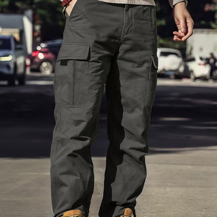 Herren Tactical Cargo Hose mit Multi-Taschen | Robustes, reißfestes Polyester | Lockere Passform, gerader Schnitt | Grau, Schwarz, Khaki