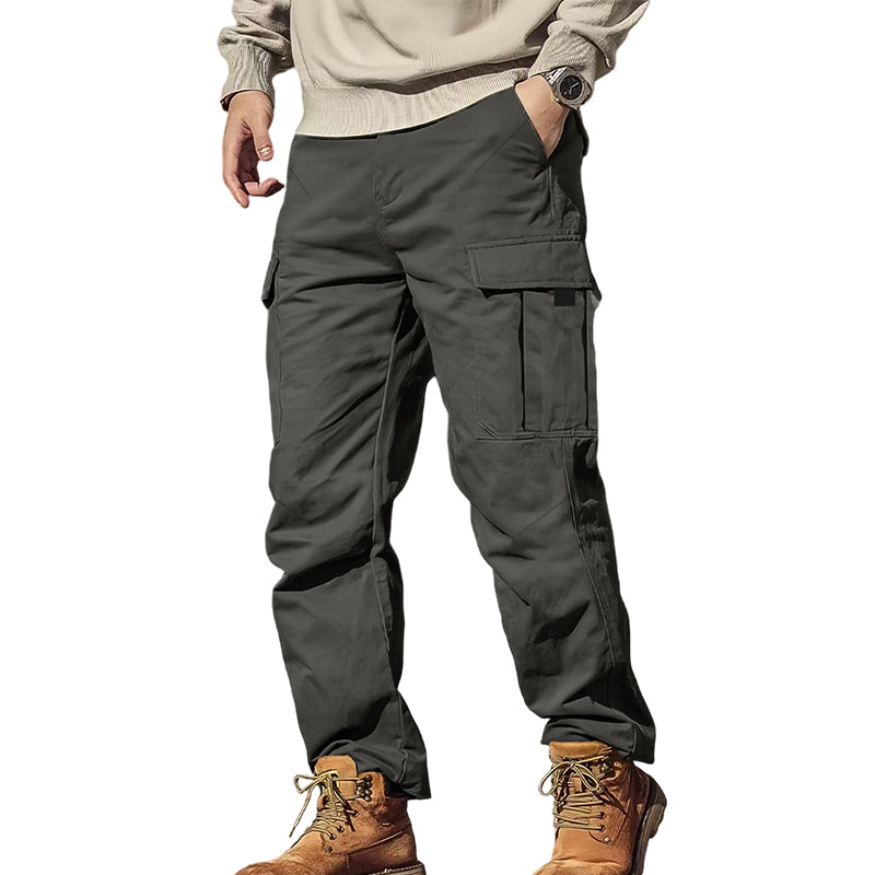 Herren Tactical Cargo Hose mit Multi-Taschen | Robustes, reißfestes Polyester | Lockere Passform, gerader Schnitt | Grau, Schwarz, Khaki