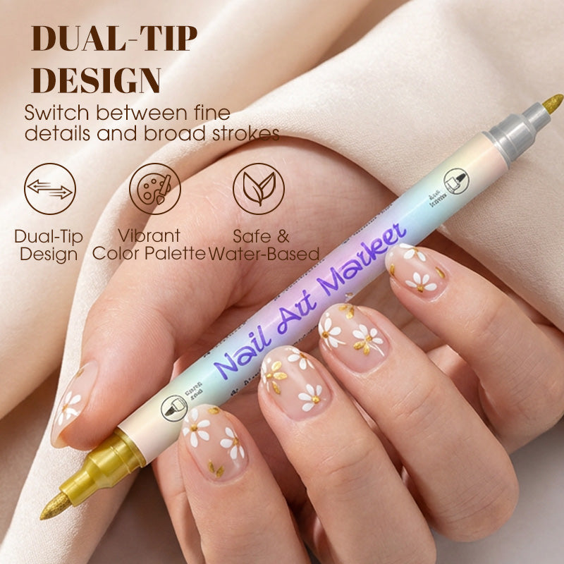 Nail art pen set with 2 tips | Fast drying, water-based | 12 or 24 colors | Without UV lamp | Optional with nail oil