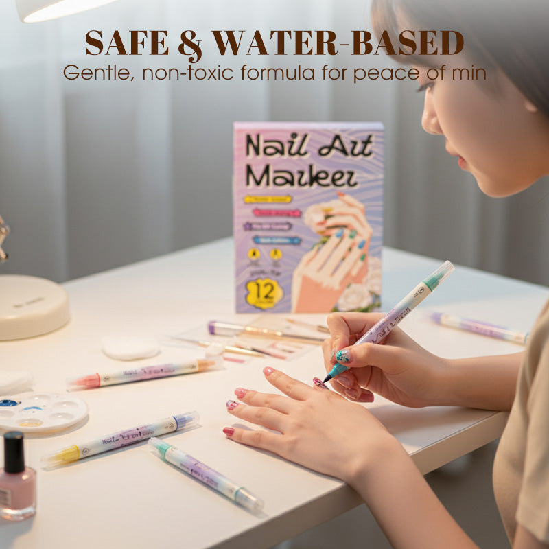 Nail art pen set with 2 tips | Fast drying, water-based | 12 or 24 colors | Without UV lamp | Optional with nail oil