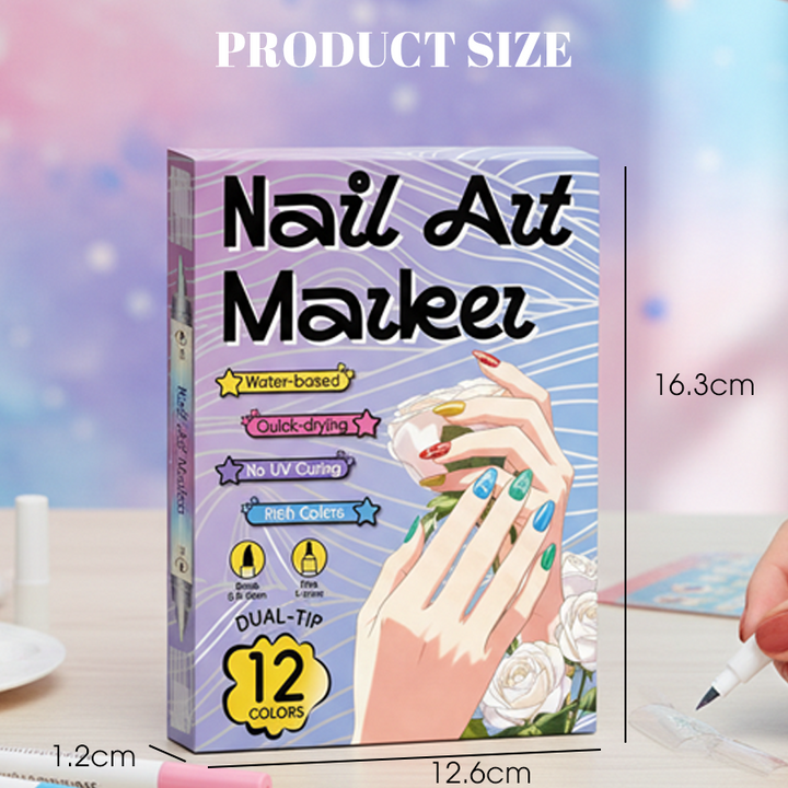 Nail art pen set with 2 tips | Fast drying, water-based | 12 or 24 colors | Without UV lamp | Optional with nail oil