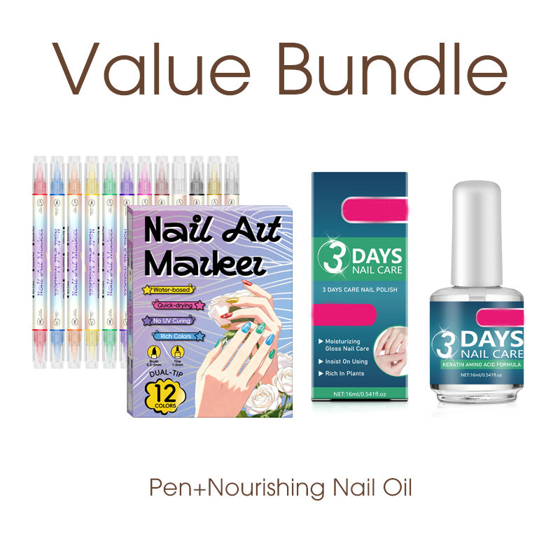 Nail art pen set with 2 tips | Fast drying, water-based | 12 or 24 colors | Without UV lamp | Optional with nail oil