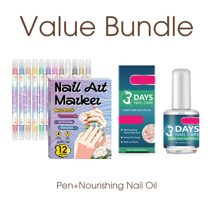 Nail art pen set with 2 tips | Fast drying, water-based | 12 or 24 colors | Without UV lamp | Optional with nail oil