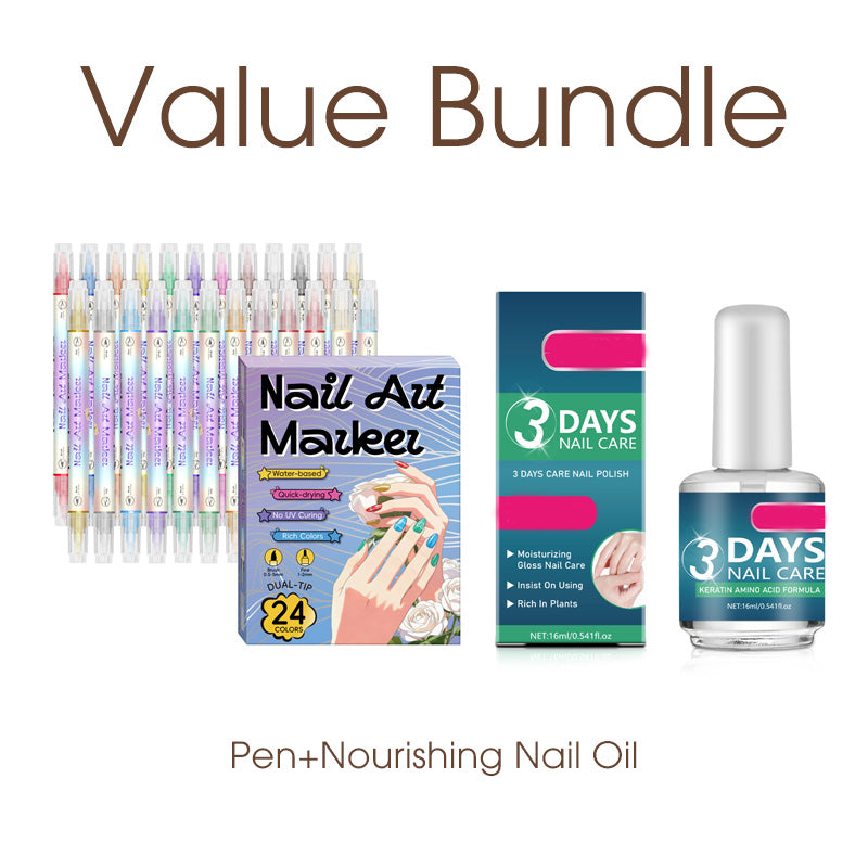 Nail art pen set with 2 tips | Fast drying, water-based | 12 or 24 colors | Without UV lamp | Optional with nail oil