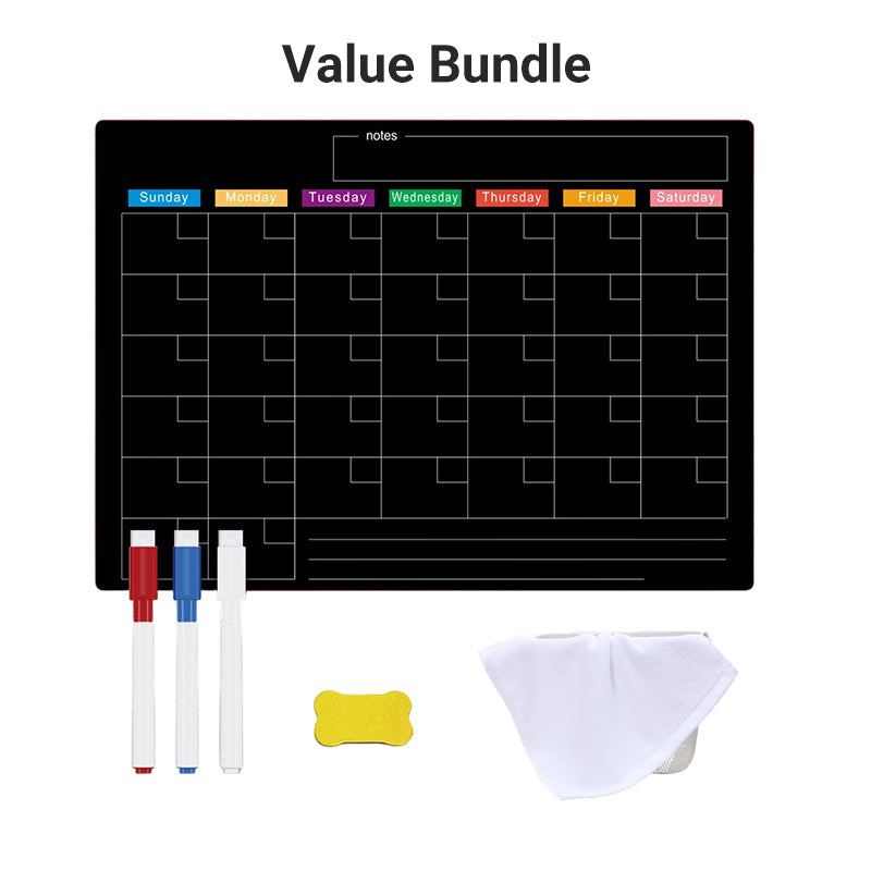 Magnetischer Kühlschrankplaner | Whiteboard-Set mit Monatsplaner, Wochenplaner, Notiztafel und 6 Markern