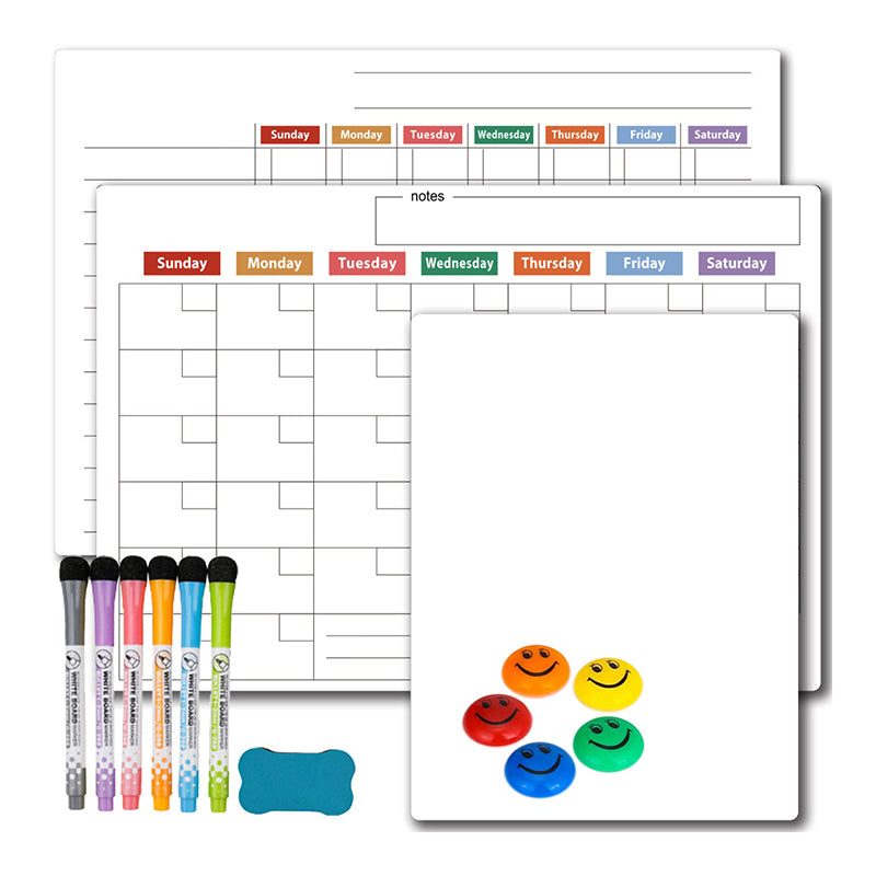 Magnetischer Kühlschrankplaner | Whiteboard-Set mit Monatsplaner, Wochenplaner, Notiztafel und 6 Markern
