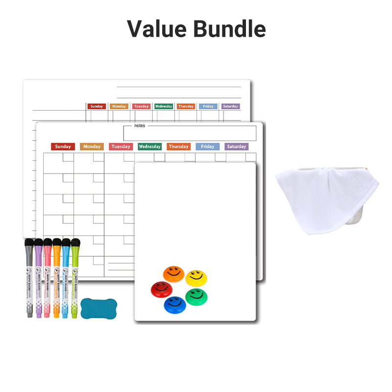 Magnetischer Kühlschrankplaner | Whiteboard-Set mit Monatsplaner, Wochenplaner, Notiztafel und 6 Markern
