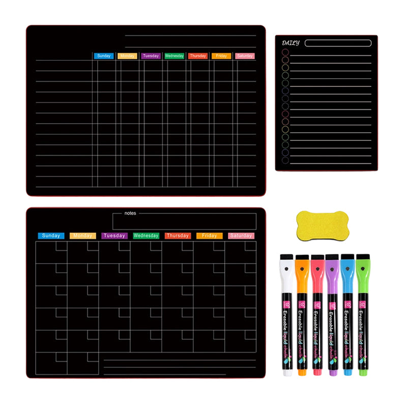 Magnetischer Kühlschrankplaner | Whiteboard-Set mit Monatsplaner, Wochenplaner, Notiztafel und 6 Markern