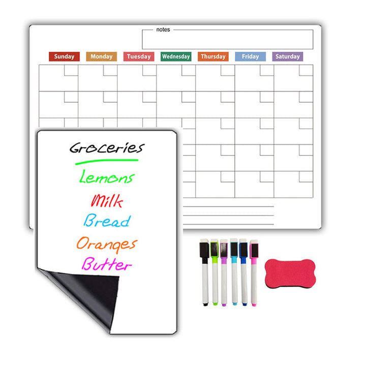 Magnetischer Kühlschrankplaner | Whiteboard-Set mit Monatsplaner, Wochenplaner, Notiztafel und 6 Markern