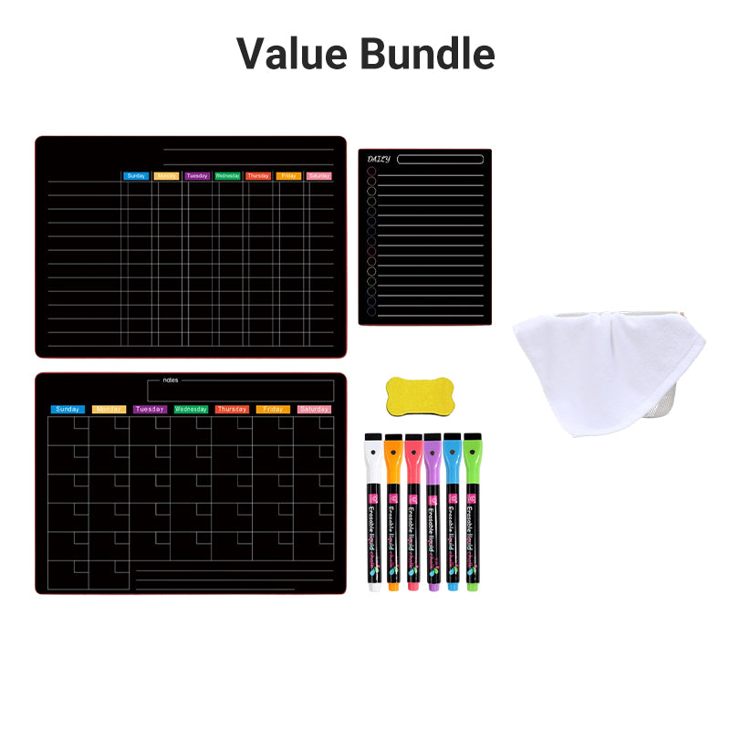 Magnetischer Kühlschrankplaner | Whiteboard-Set mit Monatsplaner, Wochenplaner, Notiztafel und 6 Markern