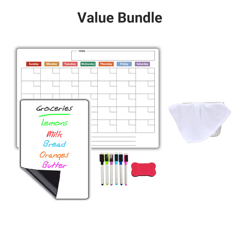 Magnetischer Kühlschrankplaner | Whiteboard-Set mit Monatsplaner, Wochenplaner, Notiztafel und 6 Markern