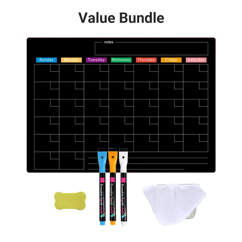 Magnetischer Kühlschrankplaner | Whiteboard-Set mit Monatsplaner, Wochenplaner, Notiztafel und 6 Markern