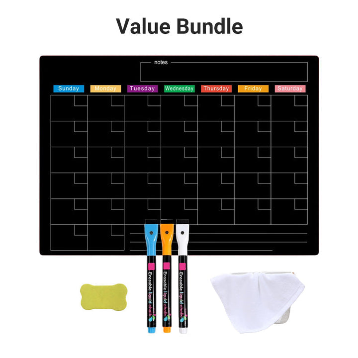 Magnetischer Kühlschrankplaner | Whiteboard-Set mit Monatsplaner, Wochenplaner, Notiztafel und 6 Markern