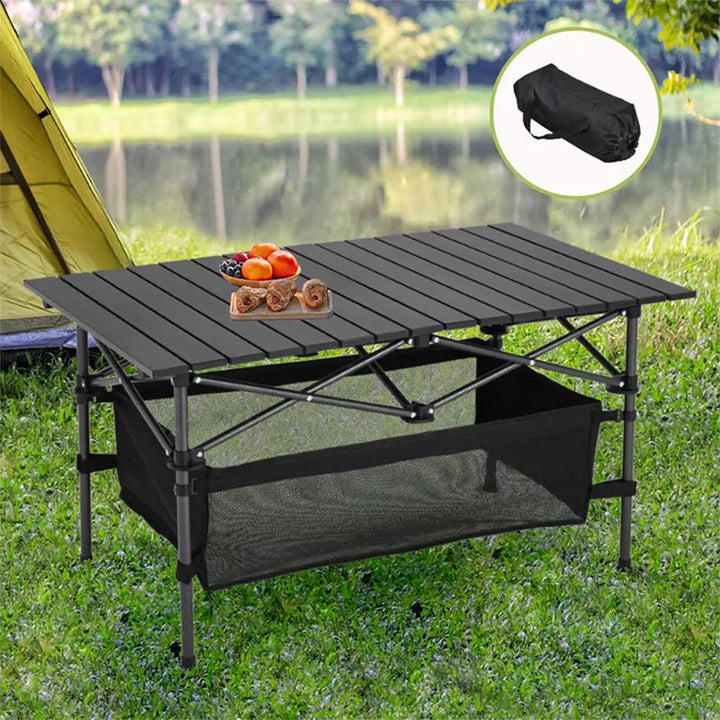 Camping-Klapptisch 95 × 55 cm aus Karbonstahl | Rollbare Tischplatte &amp; Tragetasche | Werkzeuglos aufgebaut, stabil &amp; wetterfest