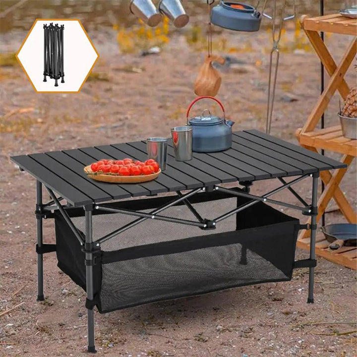 Camping-Klapptisch 95 × 55 cm aus Karbonstahl | Rollbare Tischplatte &amp; Tragetasche | Werkzeuglos aufgebaut, stabil &amp; wetterfest