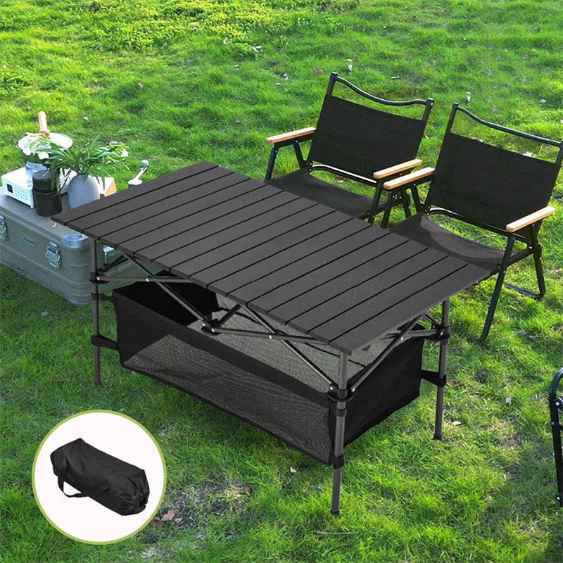 Camping-Klapptisch 95 × 55 cm aus Karbonstahl | Rollbare Tischplatte &amp; Tragetasche | Werkzeuglos aufgebaut, stabil &amp; wetterfest