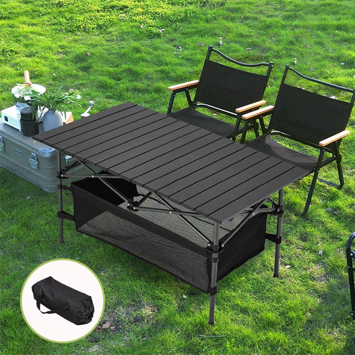 Camping-Klapptisch 95 × 55 cm aus Karbonstahl | Rollbare Tischplatte &amp; Tragetasche | Werkzeuglos aufgebaut, stabil &amp; wetterfest