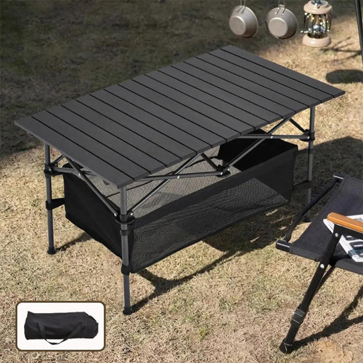 Camping-Klapptisch 95 × 55 cm aus Karbonstahl | Rollbare Tischplatte &amp; Tragetasche | Werkzeuglos aufgebaut, stabil &amp; wetterfest