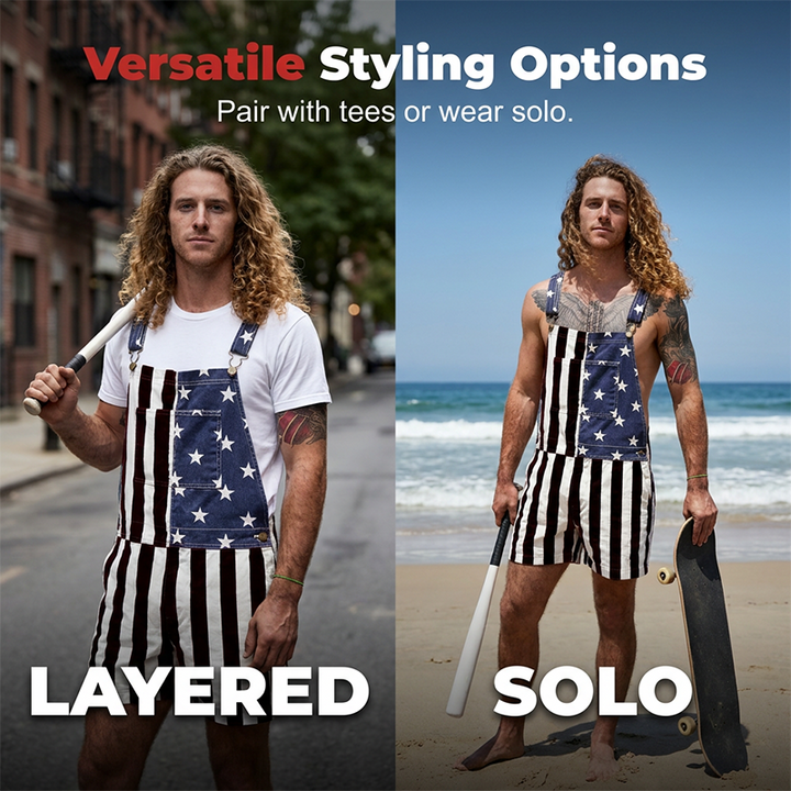 Herren Denim Latzshorts | Jeans-Overall mit verstellbaren Trägern | Bequemer Sommer-Einteiler für Freizeit &amp; Urlaub