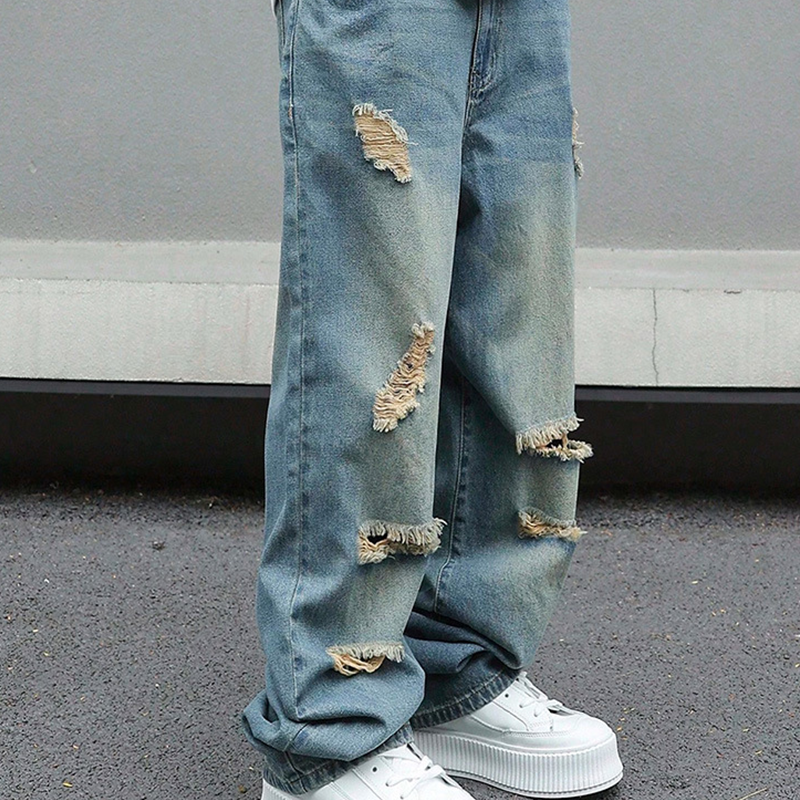Herren Ripped Jeans in Übergröße | Lockere Straight-Leg-Jeans mit Used-Effekt &amp; weitem Schnitt für Alltag &amp; Streetwear