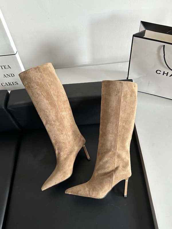 Damen Stiefel in Wildleder-Optik | Schmal geschnittene Stiefel mit stabilem Absatz für Herbst, Winter und elegante Looks