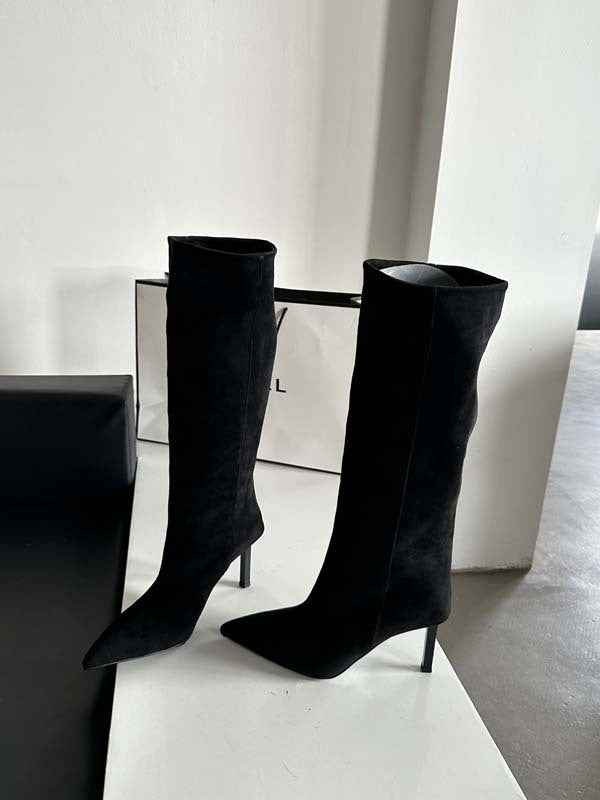 Damen Stiefel in Wildleder-Optik | Schmal geschnittene Stiefel mit stabilem Absatz für Herbst, Winter und elegante Looks