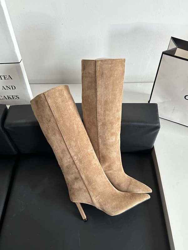 Damen Stiefel in Wildleder-Optik | Schmal geschnittene Stiefel mit stabilem Absatz für Herbst, Winter und elegante Looks
