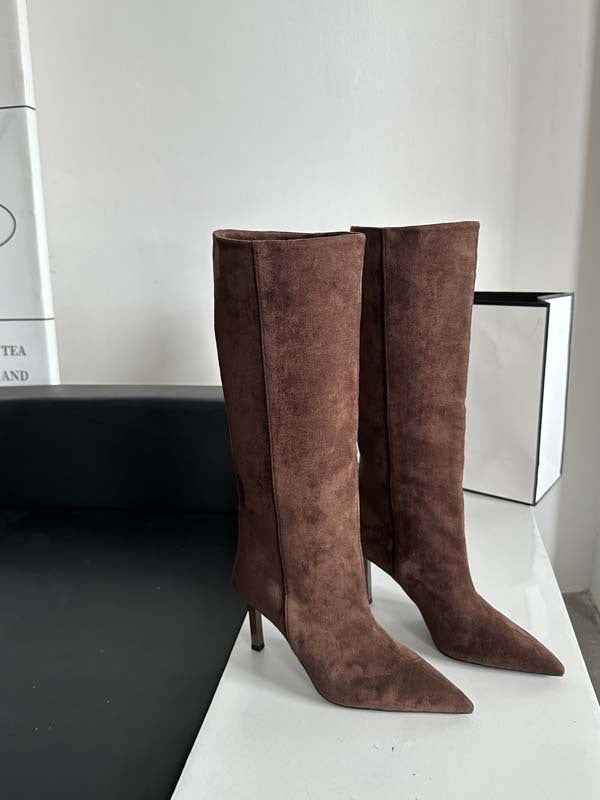 Damen Stiefel in Wildleder-Optik | Schmal geschnittene Stiefel mit stabilem Absatz für Herbst, Winter und elegante Looks