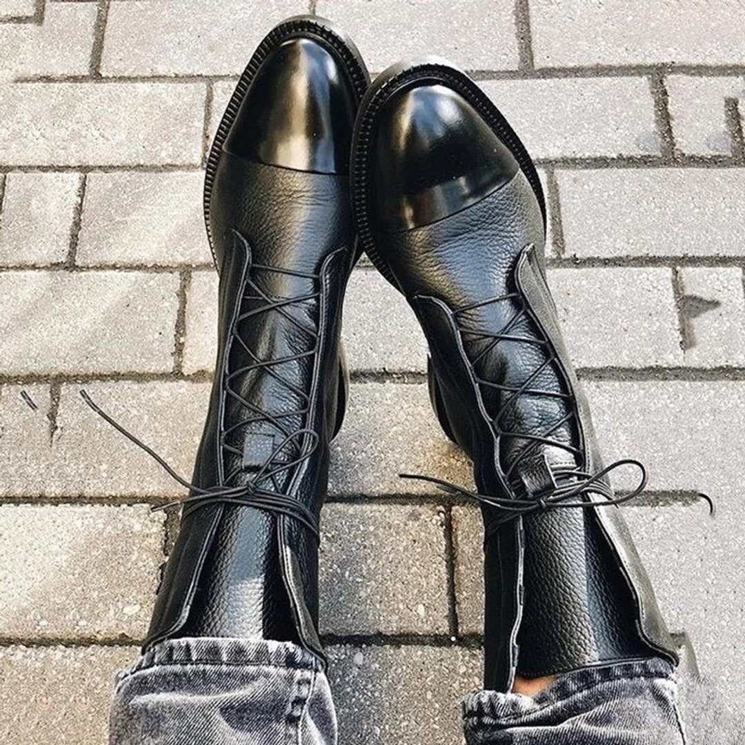 Damen Stiefeletten aus Kunstleder | Vintage Schnürboots mit rutschfester Gummisohle, herausnehmbarer Innensohle und Baumwollfutter