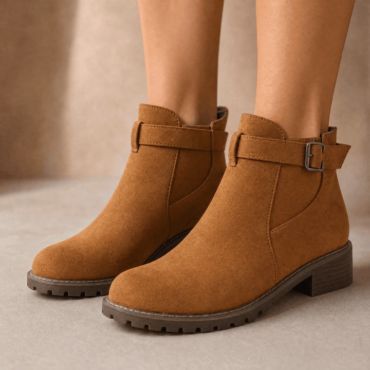 Damen Stiefeletten | Booties in Wildleder-Optik mit Schnalle