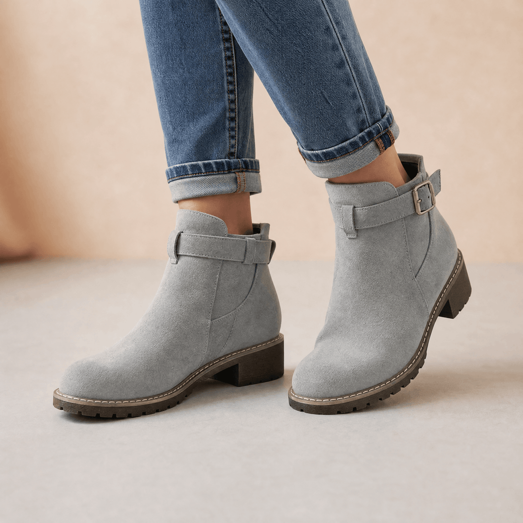 Damen Stiefeletten | Booties in Wildleder-Optik mit Schnalle