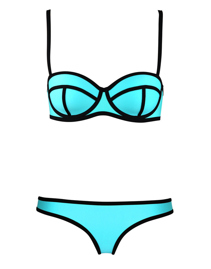 Damen Farbblock Bikini mit schwarzen Konturen | Zweiteiliges Bikini-Set mit sicherem Sitz | Sommer &amp; Strand