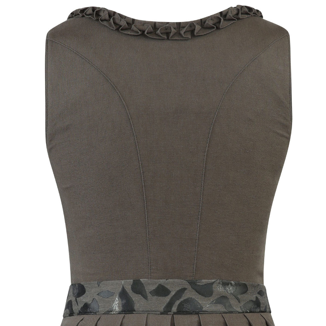 Damen Dirndl Olivgrün | Midi Trachtenkleid mit Froschmaulrüschen-Borte, Reißverschluss und 70 cm Rocklänge