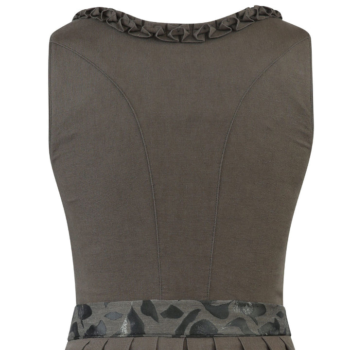 Damen Dirndl Olivgrün | Midi Trachtenkleid mit Froschmaulrüschen-Borte, Reißverschluss und 70 cm Rocklänge