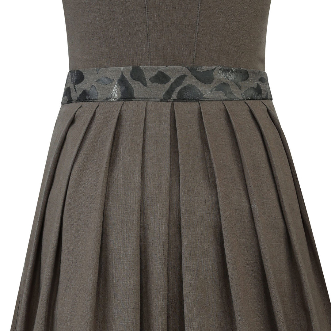 Damen Dirndl Olivgrün | Midi Trachtenkleid mit Froschmaulrüschen-Borte, Reißverschluss und 70 cm Rocklänge