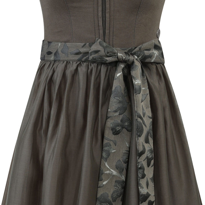 Damen Dirndl Olivgrün | Midi Trachtenkleid mit Froschmaulrüschen-Borte, Reißverschluss und 70 cm Rocklänge